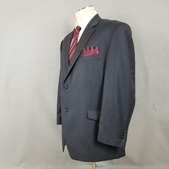 Joseph Abboud Blazer Mens 46S Charcoal Wool Pinstripe Two Button Notch Jacket - Picture 7 of 16
